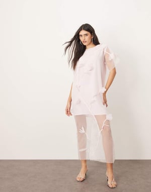 ARRANGE organza blommig applikation maxi-klänning i ljusrosa