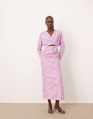 ARRANGE textured long sleeve cut out maxi dress in light pink
