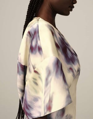 ARRANGE modern 30's maxi satin dress with shoulder pad in blurred floral