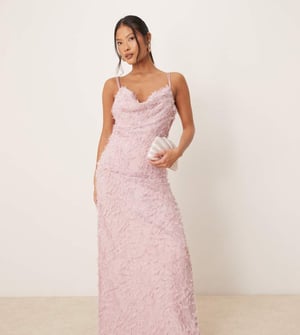 Vila Petite cowl neck textured cami maxi dress in rose pink