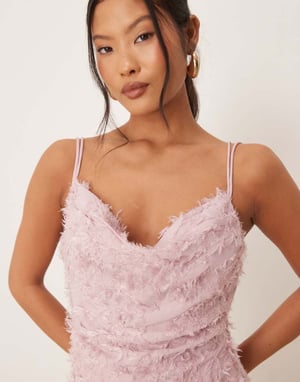 Vila Petite cowl neck textured cami maxi dress in rose pink