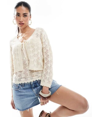 Vero Moda cropped crochet cardigan co-ord in cream