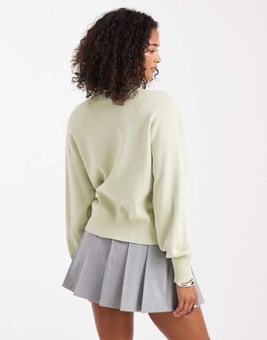 ASOS DESIGN crew neck acid washed cardigan in sage