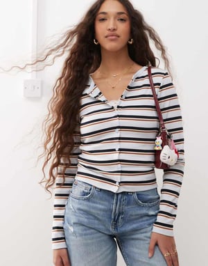 Miss Selfridge stripe cardigan in blue