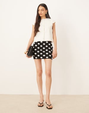 ASOS DESIGN knitted structured cap sleeve cardigan in cream