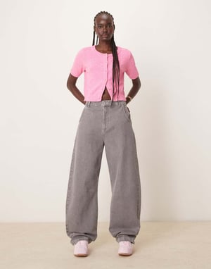 Vila fluffy knit short sleeve cardigan style top in bubblegum pink