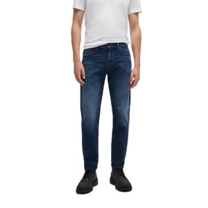 Men's Boss Mid Rise Slim Fit Five Pocket Jeans in Medium Blue