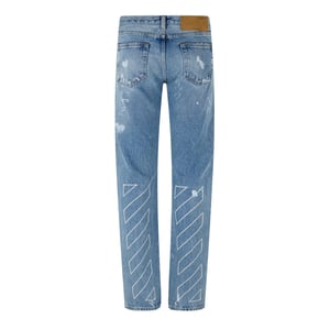 Men's Off White Five Pocket Slim Jeans in Vint Blu