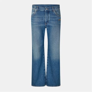 Women's Off White Wide Leg Relaxed Fit Jeans in Medium Blue