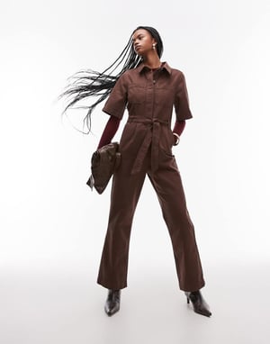 Topshop kortärmad jumpsuit i brons