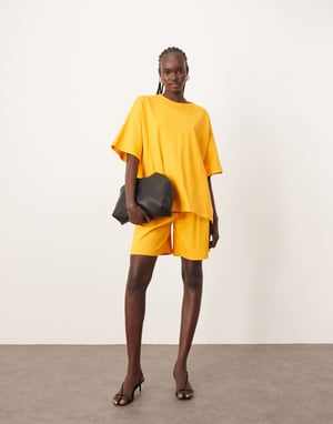 ARRANGE premium heavy weight textured jersey oversized t-shirt co-ord in mango