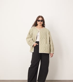 ARRANGE Curve quilted oversized jacket with contrast trim in sage