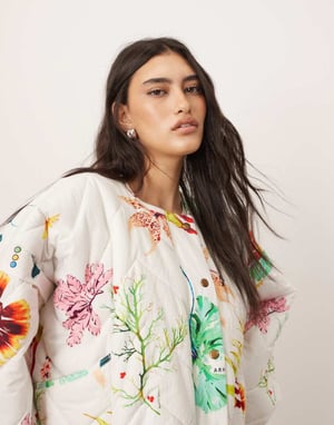 ARRANGE quilted bomber jacket in botanical floral