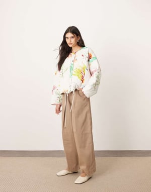 ARRANGE quilted bomber jacket in botanical floral