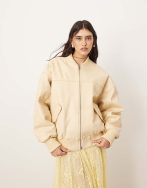 ARRANGE premium leather oversized bomber jacket co-ord in buttermilk