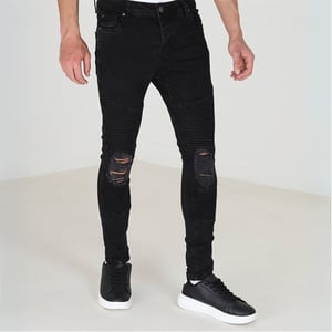 Men's Brave Soul Wash Biker Jeans in Charcoal