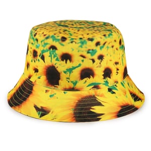 Accessories Spiral Floral Patterned All Around Brim Bucket Hat in Sunflower