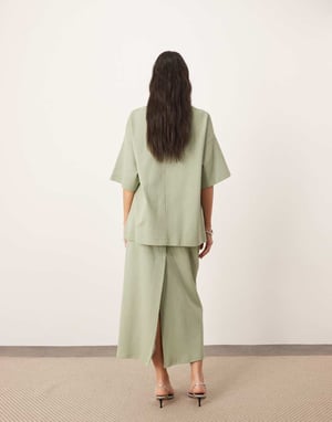 ARRANGE premium tung texturerad jersey kolonn maxikjol co-ord i pistage