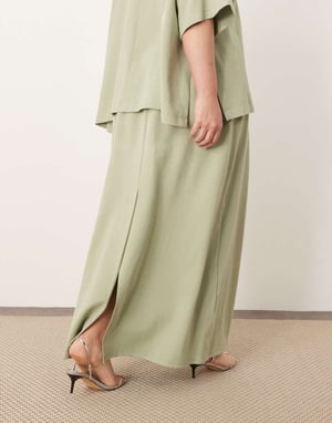 ARRANGE Curve premium tungviktig strukturerad jersey kolumn maxi kjol co-ord i pistage