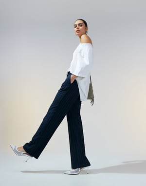 ASOS DESIGN skräddarsydda slim raka byxor i marinrandig