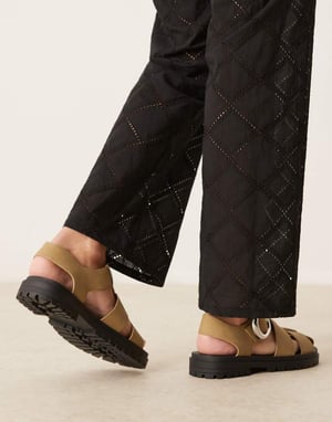 ASOS DESIGN Wide Fit Monarch chunky fishermans in taupe suedette