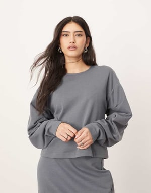 ARRANGE texturerad jerseykort topp med veckt ärmdetalj i kolgrå