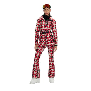 Women's Boss Hooded Neck Long Sleeve Houndstooth Patterned Skisuit in Red