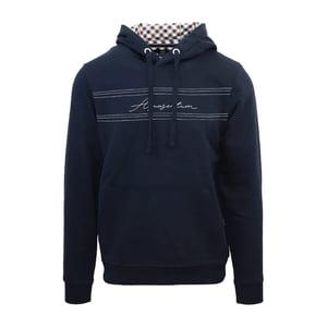 Men's Aquascutum Hooded Neck Signature Print Sweatshirt in Navy