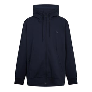 Men's Boss Saggy Solid Patterned Hooded Drawstring Ribbed Cuff Sweat Jacket in Dark Blue