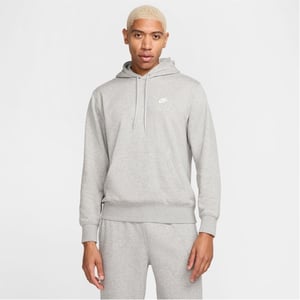 Men's Nike Hooded Neck Kangaroo Pocket Sweatshirt in Grey Hthr/White