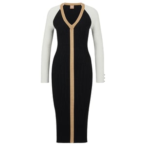 Women's Boss Long Sleeve Knitted Bodycon Dress in Open Miscellans