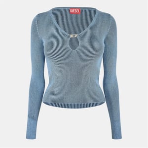 Women's Diesel Terry Cropped V Neck Slim Fit Sweater in Light Blue