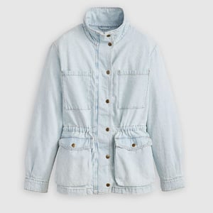 Women's Levis Karlie Solid Patterned Snap Button Press Stud Cuff Denim Jacket in Desert Recharge