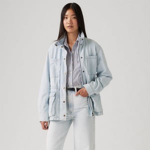 Women's Levis Karlie Solid Patterned Snap Button Press Stud Cuff Denim Jacket in Desert Recharge