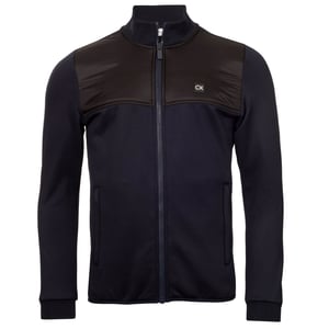 Men's Calvin Klein Golf Solid Patterned Full Zipper Ribbed Cuff Zipped Pocket Jacket in Navy