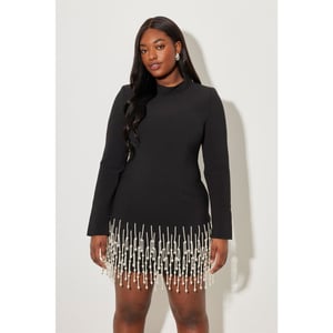 Women's Odd Muse Pearl Sleeved Mini Dress in Black