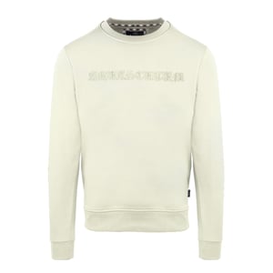 Men's Aquascutum Embroidered Crew Neck Ribbed Collar Long Sleeve Sweatshirt in Butter