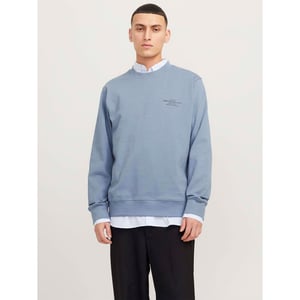 Men's Jack and Jones Printed Logo Crew Neck Long Sleeve Sweatshirt in Flint Stone