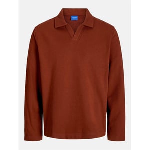 Men's Jack and Jones Split Neck Swea in Brandy Brown