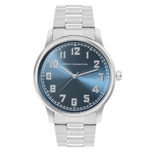 Accessories French Connection Connection Silver Case Round Shape Silver Strap Quartz Watch in Teal Blue