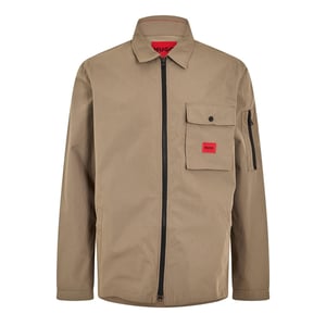 Men's Hugo Solid Patterned Shirt Collared Overshirt with Zipped Pocket in Medium Grey