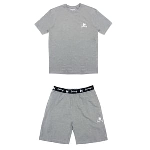 Men's Money Lounger Elasticated Short Twin Set in Grey Melange