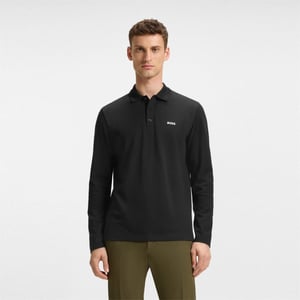 Men's Boss Hbg Plisy Long Sleeve Polo in Black 009