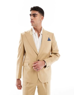 ASOS DESIGN linen blend slim suit jacket in beige