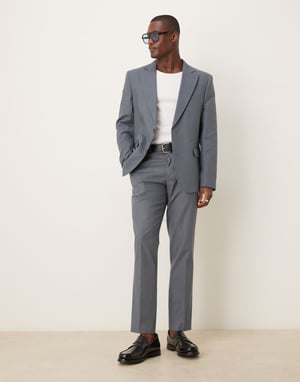 ASOS DESIGN linen blend slim suit jacket in blue