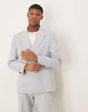 ASOS DESIGN slouchy regular suit jacket in light grey linen look
