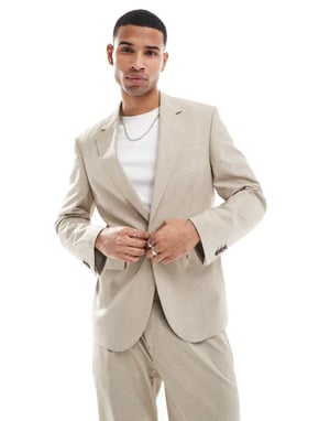 ASOS DESIGN slim fit suit jacket in neutral tonal puppytooth