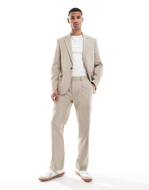 ASOS DESIGN slim fit suit jacket in neutral tonal puppytooth