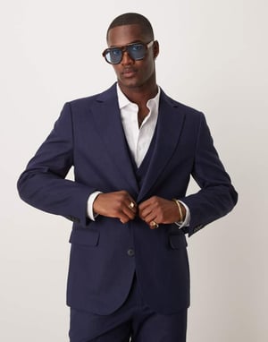 ASOS DESIGN linen blend slim suit jacket in navy