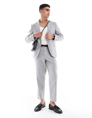 ASOS DESIGN slim summer suit jacket with linen cotton in grey